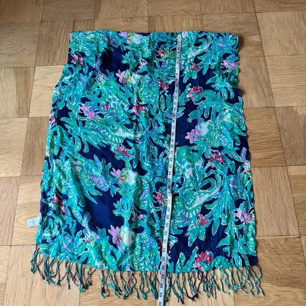 Lilly Pulitzer Silk Cashmere Scarf Blue Green Floral